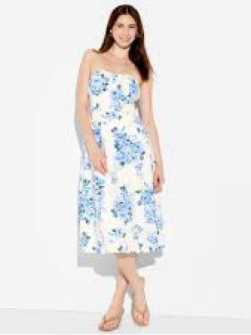 wild fable Strapless White Dress with Blue Floral Print
